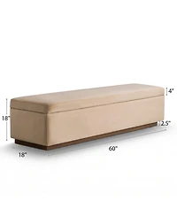 Maison Boucle 60" Velvet Storage Bench Ottoman with Lift-Top and Walnut Base