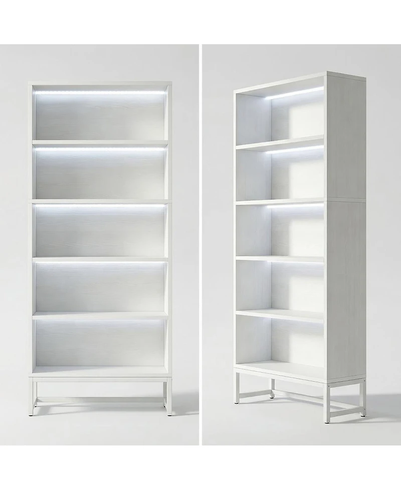 Streamdale Furniture Led 5-Tier Tall Bookcase with Storage