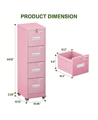 Yigii 4 Drawer Metal File Cabinet with Wheels, Lockable, Name Cards, Easy to Move