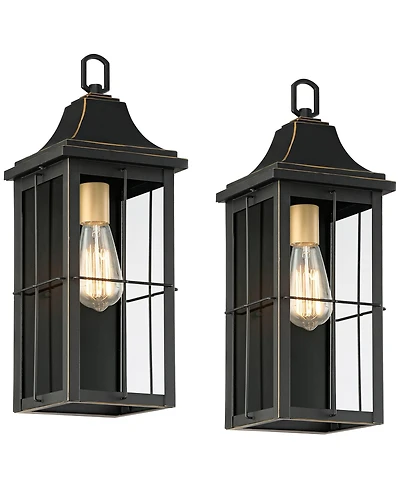 John Timberland Sunderland Vintage Outdoor Wall Light Fixtures Set of 2 Metal 18 Clear Glass Panels for Post Exterior Barn Deck