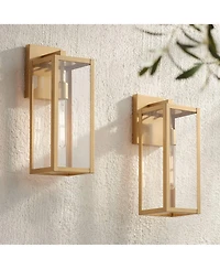 John Timberland Titan Modern Outdoor Wall Light Fixtures Set of 2 Soft Gold Rectangular Frame Clear Glass for Post Exterior Barn