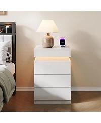 Streamdale Furniture 3-Drawer Nightstand Charging and Led