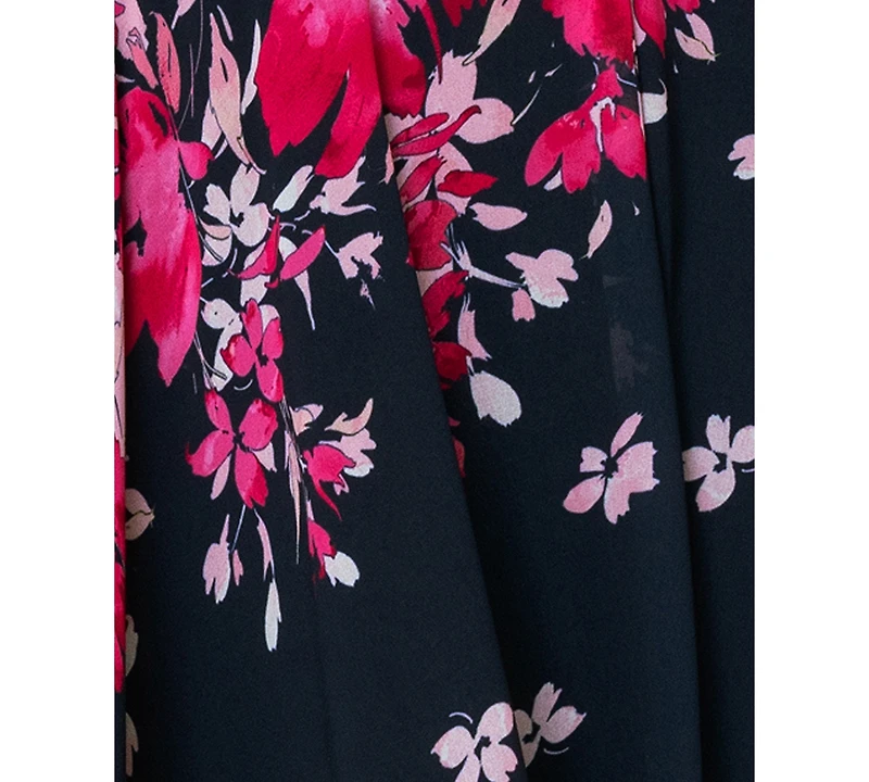 Betsy & Adam Women's Halter Neck Long Souffle Chiffon Floral Print Dress