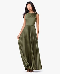 Betsy & Adam Women's Boat Neck Pleated Ball Gown