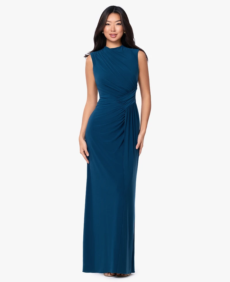 Betsy & Adam Women's Mock Neck Ruched Dress