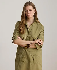 Lauren Ralph Women's Spread Collar Lace-Up Trim Shirt Dress
