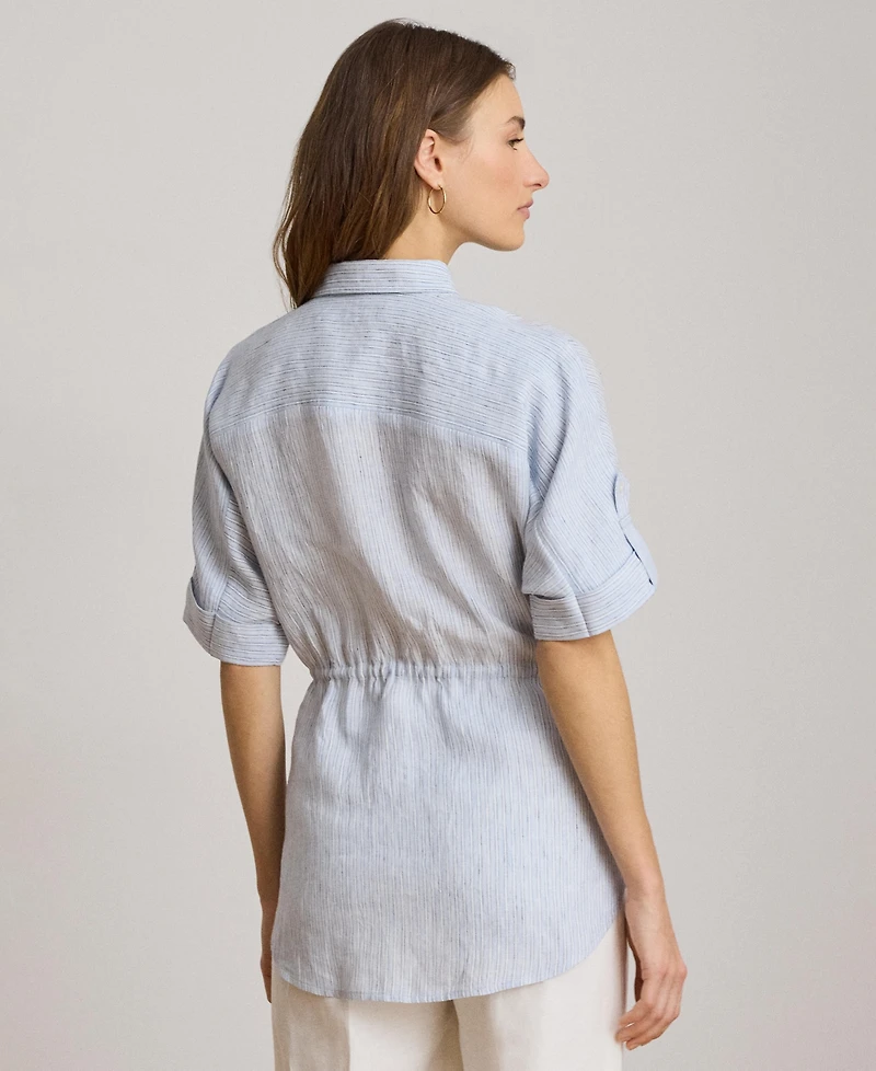 Lauren Ralph Women's Point Collar Striped Roll-Tab-Sleeve Tunic Shirt