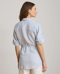 Lauren Ralph Women's Point Collar Striped Roll-Tab-Sleeve Tunic Shirt