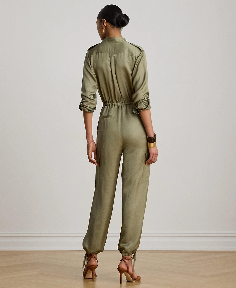 Lauren Ralph Women's Spread Collar Shantung Cargo Jumpsuit