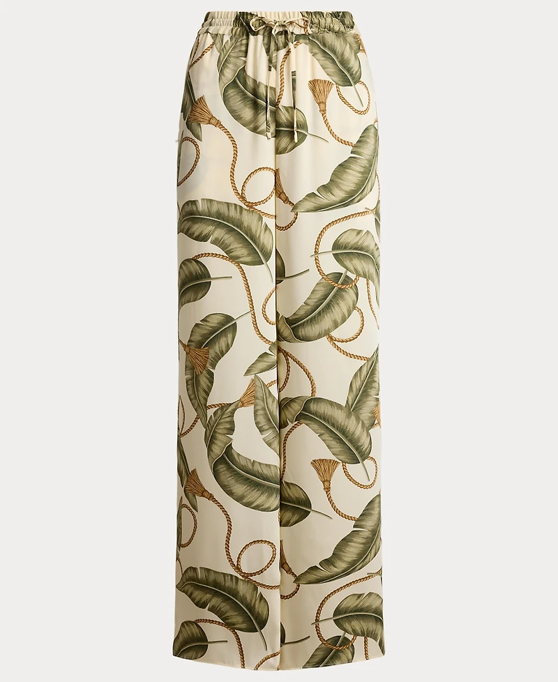 Lauren Ralph Women's Mid-Rise Rope-Print Twill Wide-Leg Pants