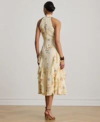Lauren Ralph Floral Ruffle-Trim Halter Cocktail Dress