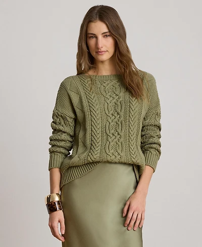 Lauren Ralph Women's Cable-Knit Boat Neck Sweater