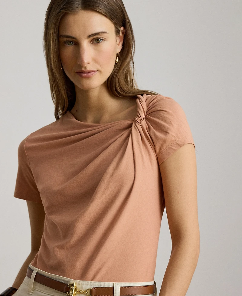 Lauren Ralph Women's Straight-Fit Twist-Neck T-Shirt