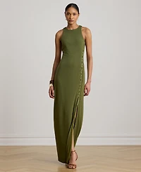 Lauren Ralph Lace-Up Jersey Sleeveless Gown