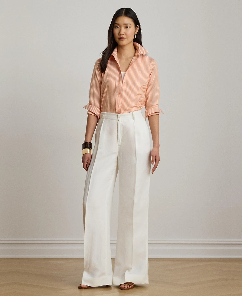 Lauren Ralph Women's Classic Fit Striped End-On-End Shirt