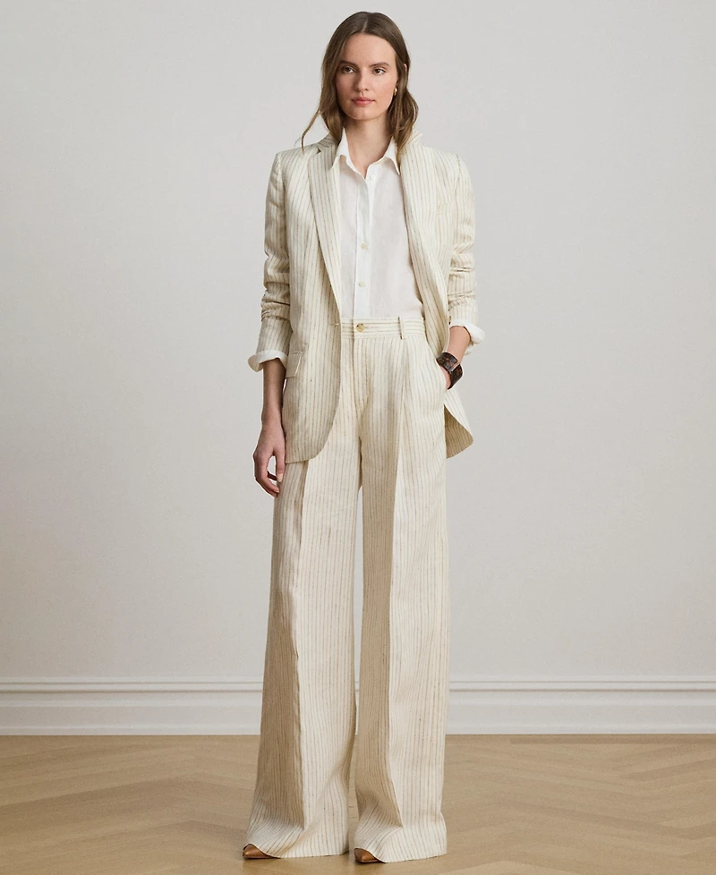 Lauren Ralph Women's High-Rise Pinstripe Wide-Leg Pants