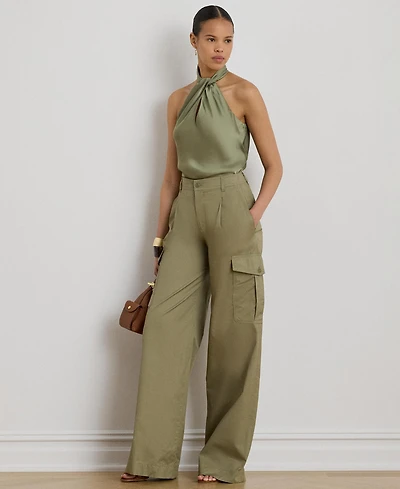 Lauren Ralph Women's Twist-Front Charmeuse Halter Neck Blouse
