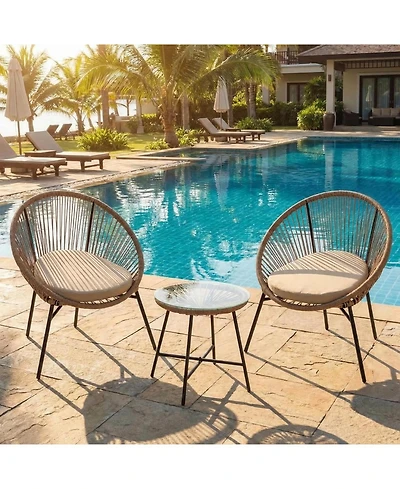 gaomon 3 Piece Outdoor Bistro Set Wicker Chairs Glass Table Weather Resistant Patio Furniture for Garden Deck Backyard