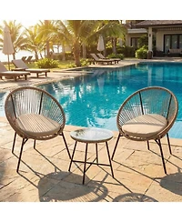 gaomon 3 Piece Outdoor Bistro Set Wicker Chairs Glass Table Weather Resistant Patio Furniture for Garden Deck Backyard