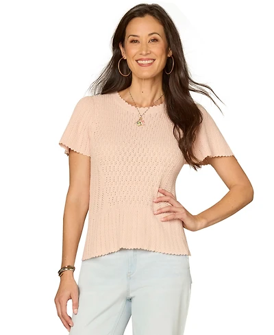 Democracy Women's Flounce Short-Sleeve Crochet Top