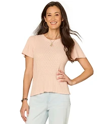Democracy Women's Flounce Short-Sleeve Crochet Top