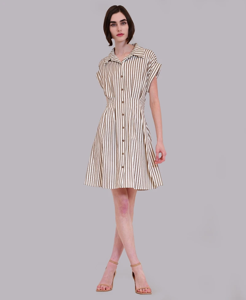 julia jordan Women's Stripe Collared Neck Mini Shirt Dress