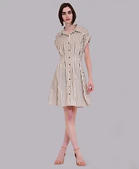 julia jordan Women's Stripe Collared Neck Mini Shirt Dress