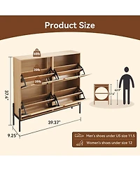 Streamdale Furniture Rattan Shoe Cabinet, 4-Door Flip, Narrow Entry Storage