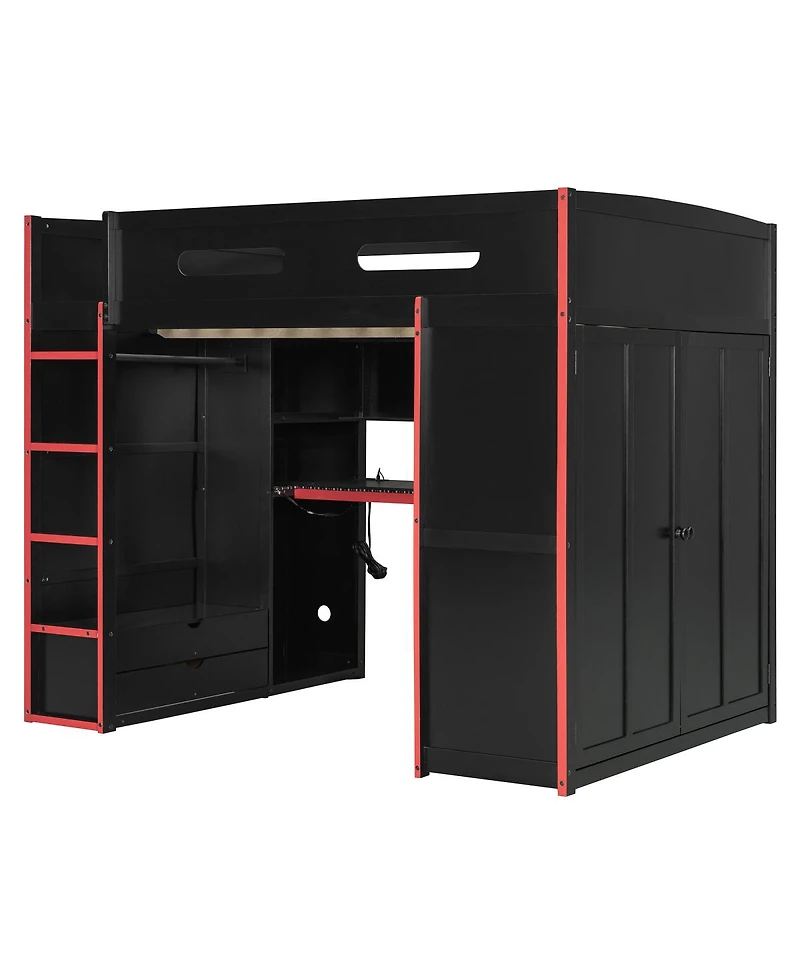 Streamdale Furniture Loft Bed with Desk, Wardrobe, Storage, Rgb Light