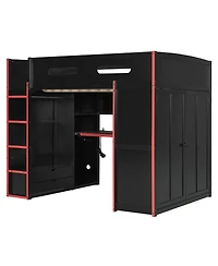 Streamdale Furniture Loft Bed with Desk, Wardrobe, Storage, Rgb Light