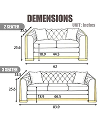 Streamdale Furniture Velvet Tufted Luxury Sofa with Gold Steel Trim