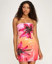 Seni & Cade Women's Tropical Floral Sequin Strapless Mini Dress