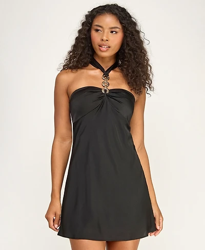 City Studios Juniors' Halter Neck Satin Mini Dress