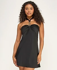City Studios Juniors' Halter Neck Satin Mini Dress