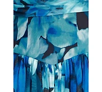 City Studios Juniors' Printed Mesh Straight Neck Tiered Mini Dress