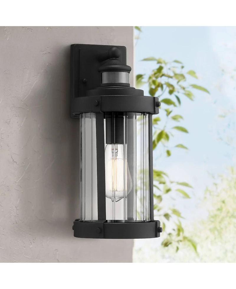 John Timberland Stan Industrial Outdoor Wall Light Fixtures Set of 2 Textured Motion Sensor Clear Glass for Exterior Barn