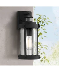 John Timberland Stan Industrial Outdoor Wall Light Fixtures Set of 2 Textured Motion Sensor Clear Glass for Exterior Barn