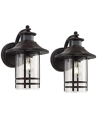 John Timberland Habitat Rustic Industrial Outdoor Wall Light Fixtures Set of 2 Bronze Dusk to Dawn Motion Sensor 11 Seedy Glass for Exterior
