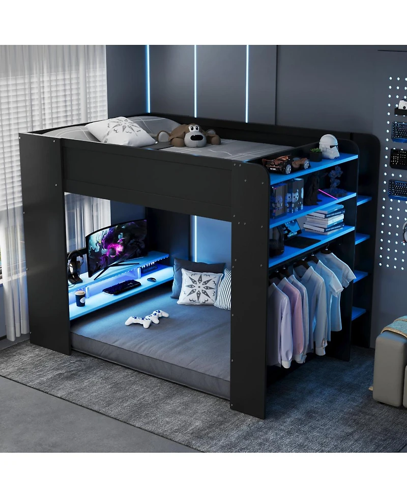 Streamdale Furniture Twin Bunk Bed with Desk, Shelves and Lamp