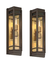 John Timberland Catie High Modern 2-Light Outdoor Wall Light Fixture Mount Porch House Set of 2 Sand Bronze and Brass Finish