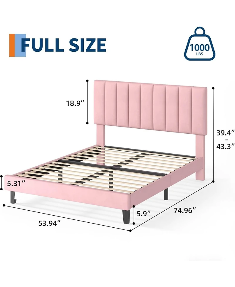 gaomon Bed Frame, Upholstered Platform with Adjustable Vertical Channel Tufted Headboard