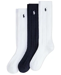Polo Ralph Lauren Little Girls Knee High Cable Knit Socks, 3-Pack
