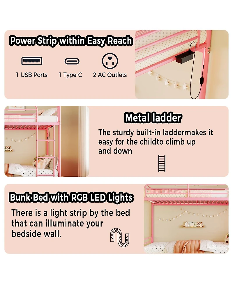 Streamdale Furniture Metal Bunk Bed w/Usb, Split, Storage