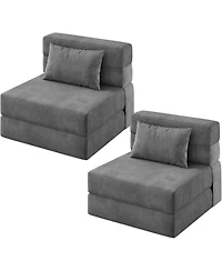 gaomon 2 Pieces Folding Sofa Bed Chair, Convertible Couches with Foldable Design, Comfortable Cloud Couch for Living Room