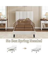 gaomon Bed Frame, Upholstered Platform Bed with Adjustable Vertical Channel Tufted Headboard, No Box Spring Needed