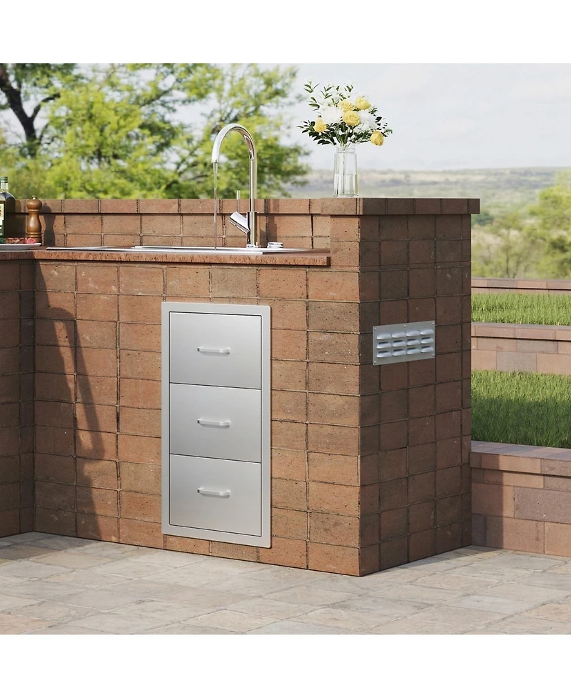 Sugift Triple Stainless Steel Outdoor Kitchen Drawers 16in W x 28.5in H x 20.5in D