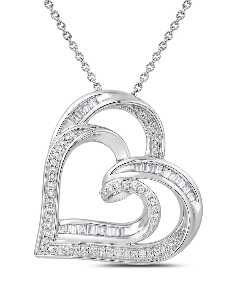 Diamond Double Heart Adjustable Pendant Necklace (1/4 ct. t.w.) in Sterling Silver