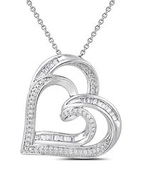 Diamond Double Heart Adjustable Pendant Necklace (1/4 ct. t.w.) in Sterling Silver