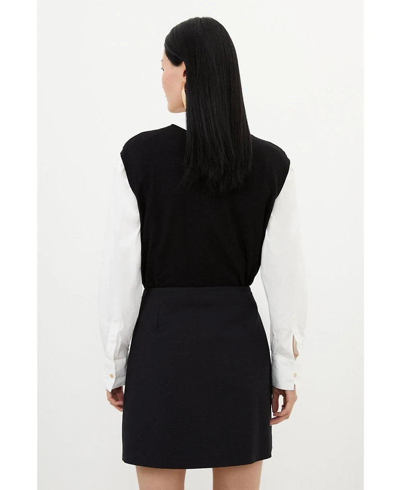 Karen Millen Women's Techno Cotton Gold Clasp Skirt