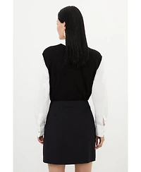 Karen Millen Women's Techno Cotton Gold Clasp Skirt